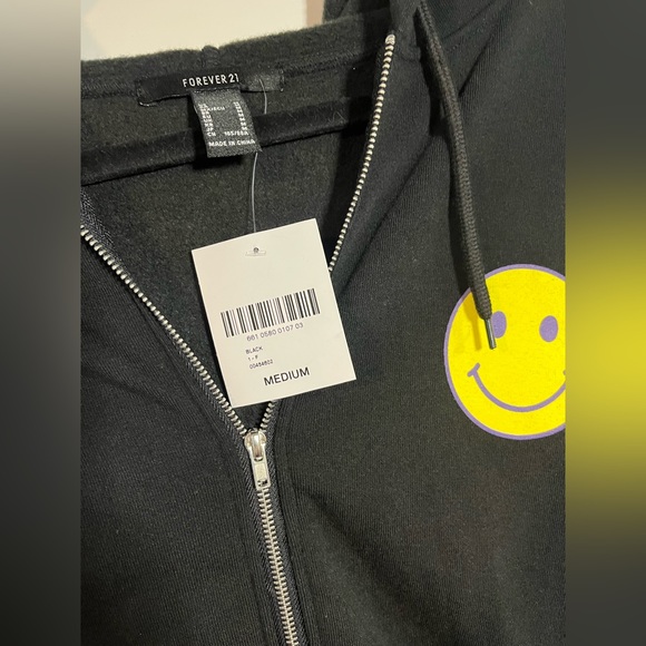 NWT Forever 21 Happy Face Graphic Zip-Up Hoodie Size Medium - Picture 14 of 14
